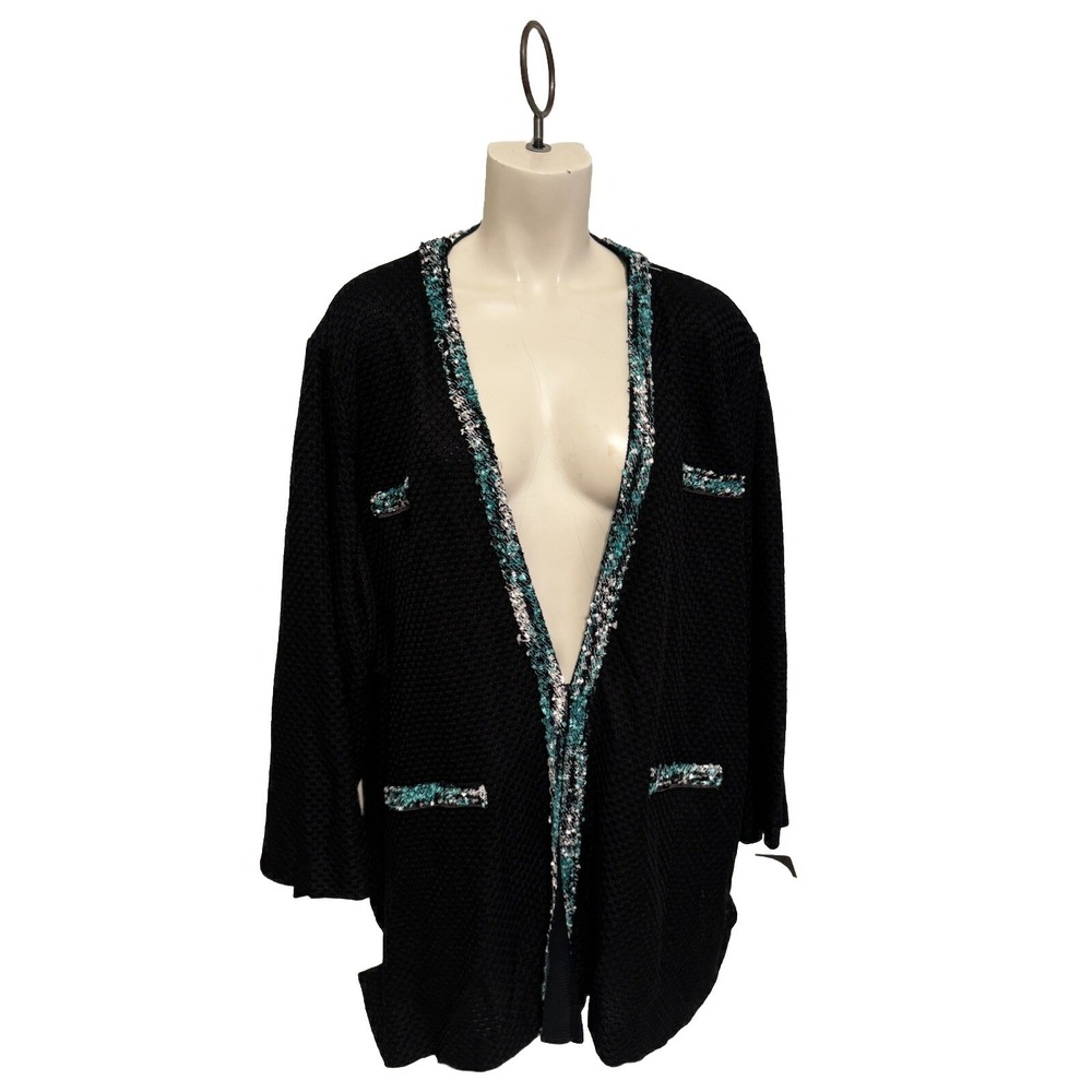 $498 Exclusively Misook Woman Open Front Boucle Trim Cardigan Jacket Plus 3X